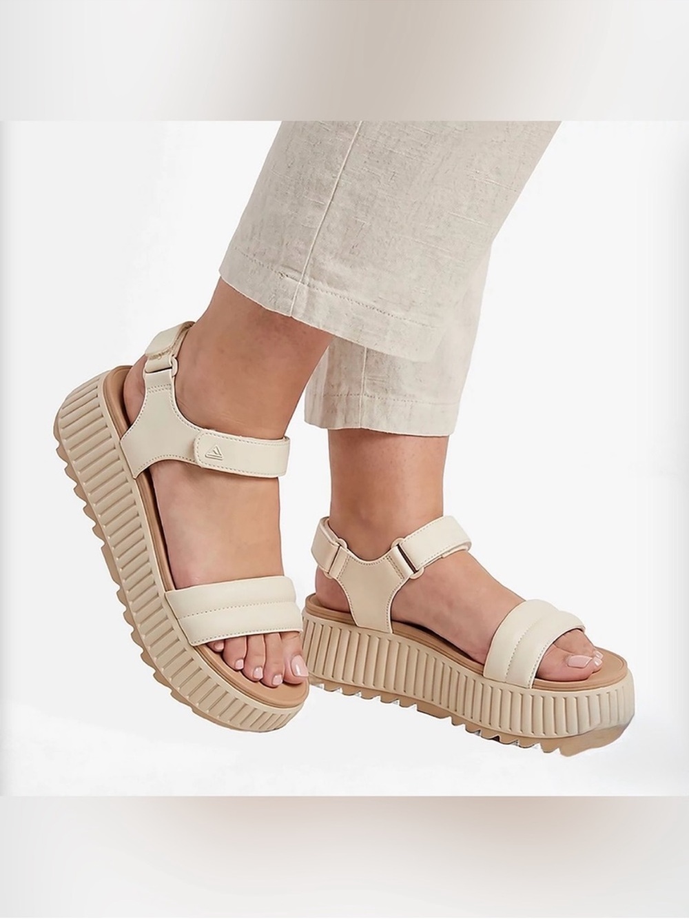 Reef Platform Sandals in Cream with Adjustable Straps